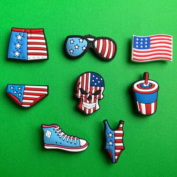USA Crocs Shoe Charms Set of 8 - jibbitz Charms United States Theme - Picture 1 of 3